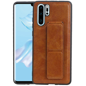 Grip Stand Hardcase Backcover - Telefoonhoesje - Achterkant Hoesje - Geschikt voor Huawei P30 Pro - Bruin