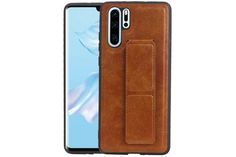 Grip Stand Hardcase Backcover - Telefoonhoesje - Achterkant Hoesje - Geschikt voor Huawei P30 Pro - Bruin