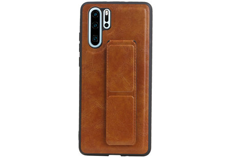 Grip Stand Hardcase Backcover - Telefoonhoesje - Achterkant Hoesje - Geschikt voor Huawei P30 Pro - Bruin