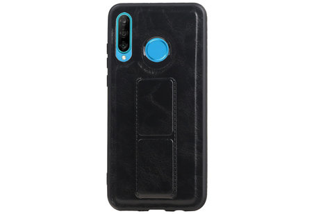 Grip Stand Hardcase Backcover - Telefoonhoesje - Achterkant Hoesje - Geschikt voor Huawei P30 Lite / Nova 4E - Zwart