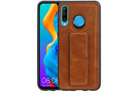 BAOHU Grip Stand Hardcase Backcover - Telefoonhoesje - Achterkant Hoesje - Geschikt voor Huawei P30 Lite / Nova 4E - Bruin