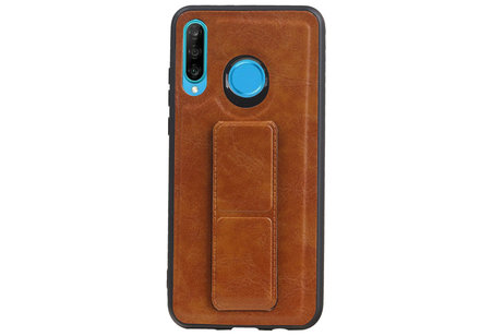 Grip Stand Hardcase Backcover - Telefoonhoesje - Achterkant Hoesje - Geschikt voor Huawei P30 Lite / Nova 4E - Bruin