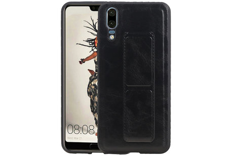 Grip Stand Hardcase Backcover - Telefoonhoesje - Achterkant Hoesje - Geschikt voor Huawei P20 - Zwart