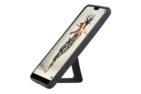 Grip Stand Hardcase Backcover - Telefoonhoesje - Achterkant Hoesje - Geschikt voor Huawei P20 - Zwart