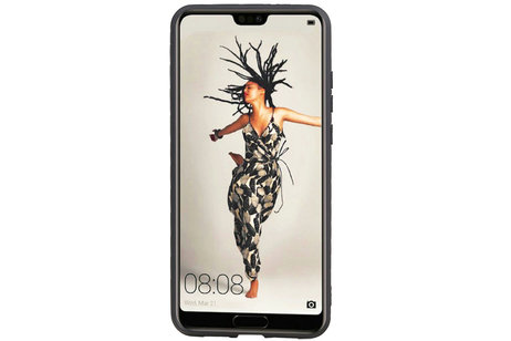 Grip Stand Hardcase Backcover - Telefoonhoesje - Achterkant Hoesje - Geschikt voor Huawei P20 - Zwart