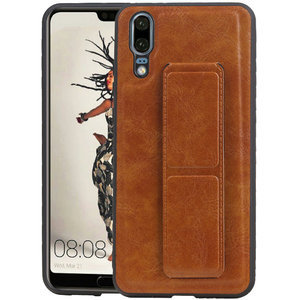 Grip Stand Hardcase Backcover - Telefoonhoesje - Achterkant Hoesje - Geschikt voor Huawei P20 - Bruin