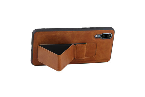 Grip Stand Hardcase Backcover - Telefoonhoesje - Achterkant Hoesje - Geschikt voor Huawei P20 - Bruin