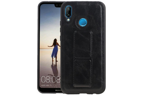 Grip Stand Hardcase Backcover - Telefoonhoesje - Achterkant Hoesje - Geschikt voor Huawei P20 Lite - Zwart