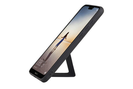 BAOHU Grip Stand Hardcase Backcover - Telefoonhoesje - Achterkant Hoesje - Geschikt voor Huawei P20 Lite - Zwart