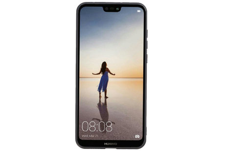 BAOHU Grip Stand Hardcase Backcover - Telefoonhoesje - Achterkant Hoesje - Geschikt voor Huawei P20 Lite - Zwart