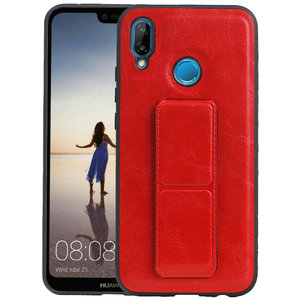 Grip Stand Hardcase Backcover - Telefoonhoesje - Achterkant Hoesje - Geschikt voor Huawei P20 Lite - Rood