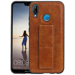 BAOHU Grip Stand Hardcase Backcover - Telefoonhoesje - Achterkant Hoesje - Geschikt voor Huawei P20 Lite - Bruin