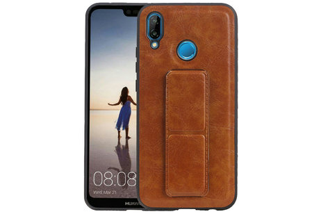 Grip Stand Hardcase Backcover - Telefoonhoesje - Achterkant Hoesje - Geschikt voor Huawei P20 Lite - Bruin