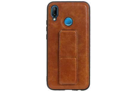 Grip Stand Hardcase Backcover - Telefoonhoesje - Achterkant Hoesje - Geschikt voor Huawei P20 Lite - Bruin