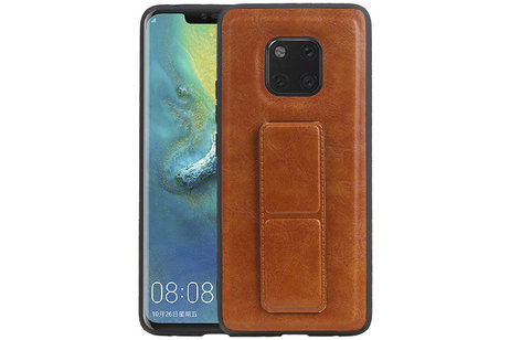 Grip Stand Hardcase Backcover - Telefoonhoesje - Achterkant Hoesje - Geschikt voor Huawei Mate 20 Pro - Bruin