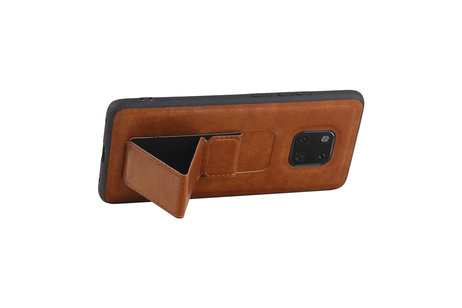 Grip Stand Hardcase Backcover - Telefoonhoesje - Achterkant Hoesje - Geschikt voor Huawei Mate 20 Pro - Bruin