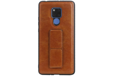 Grip Stand Hardcase Backcover - Telefoonhoesje - Achterkant Hoesje - Geschikt voor Huawei Mate 20 X - Bruin