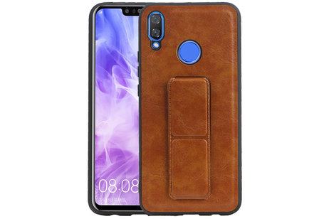 Grip Stand Hardcase Backcover - Telefoonhoesje - Achterkant Hoesje - Geschikt voor Huawei Nova 3 - Bruin