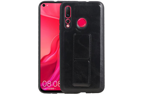 Grip Stand Hardcase Backcover - Telefoonhoesje - Achterkant Hoesje - Geschikt voor Huawei Nova 4 - Zwart