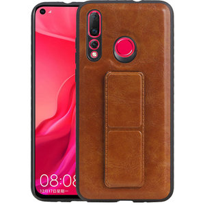 BAOHU Grip Stand Hardcase Backcover - Telefoonhoesje - Achterkant Hoesje - Geschikt voor Huawei Nova 4 - Bruin