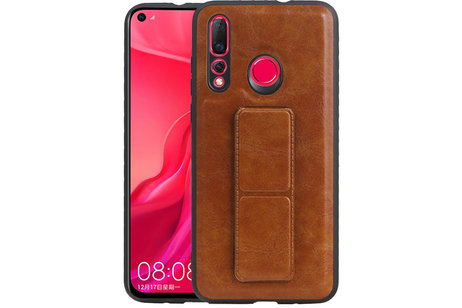 Grip Stand Hardcase Backcover - Telefoonhoesje - Achterkant Hoesje - Geschikt voor Huawei Nova 4 - Bruin