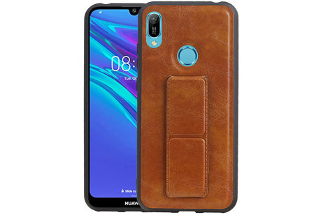 BAOHU Grip Stand Hardcase Backcover - Telefoonhoesje - Achterkant Hoesje - Geschikt voor Huawei Y6 2019 - Bruin