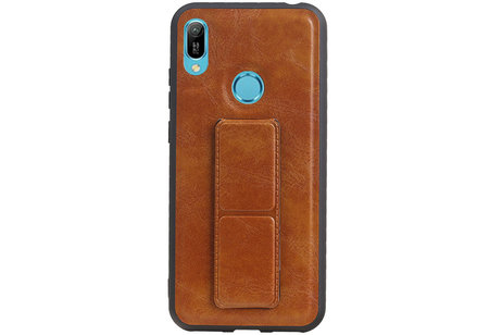 Grip Stand Hardcase Backcover - Telefoonhoesje - Achterkant Hoesje - Geschikt voor Huawei Y6 2019 - Bruin