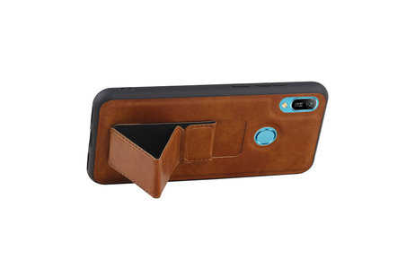 Grip Stand Hardcase Backcover - Telefoonhoesje - Achterkant Hoesje - Geschikt voor Huawei Y6 2019 - Bruin