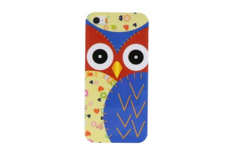 Blauw Uil Hard Case Cover Hoesje - Geschikt voor Apple iPhone 5/5s/SE