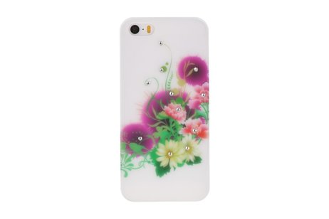 Wit Paarse Bloem Hard Case Cover Hoesje voor Apple iPhone 5/5s/SE