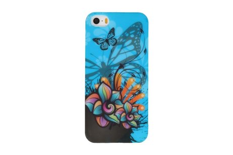 Blauw Vlinder TPU Case Cover Hoesje - Geschikt voor Apple iPhone 5/5s/SE
