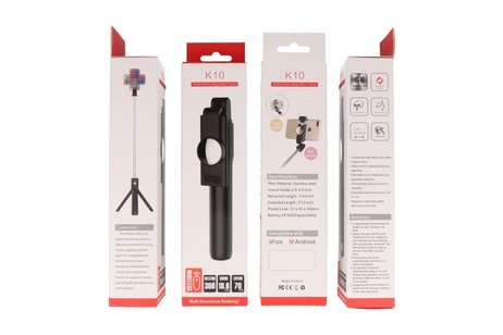 Bluetooth Selfie Tripod Stick ( Model K10 ) Wit