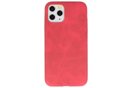 Leder Design Back Cover voor iPhone 11 Pro Rood