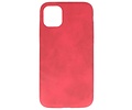 Leder Design Back Cover voor iPhone 11 Pro Rood