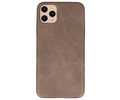 BAOHU Leder Design Back Cover Geschikt voor iPhone 11 Pro Max Donker Bruin