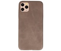 Leder Design Back Cover voor iPhone 11 Pro Max Donker Bruin