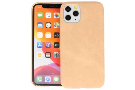 Leder Design Back Cover voor iPhone 11 Pro Beige