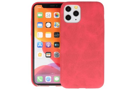 Leder Design Back Cover voor iPhone 11 Pro Rood