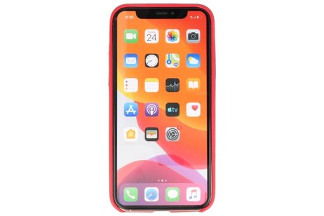 Leder Design Back Cover voor iPhone 11 Pro Rood