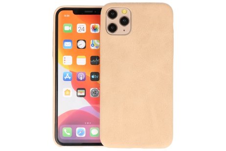 Leder Design Back Cover voor iPhone 11 Pro Max Beige