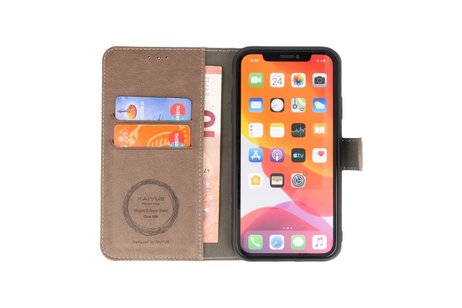 KAIYUE - Luxe Portemonnee Hoesje - Pasjeshouder Telefoonhoesje - Wallet Case - Geschikt voor iPhone 11 Pro Grijs