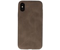 Leder Design Backcover voor iPhone X / Xs Donker Bruin