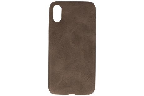 Leder Design Backcover voor iPhone X / Xs Donker Bruin