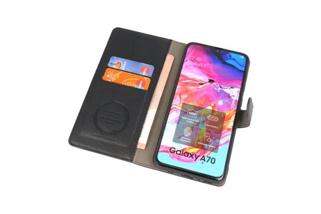 KAIYUE - Luxe Portemonnee Hoesje - Pasjeshouder Telefoonhoesje - Wallet Case - Geschikt voor Samsung Galaxy A70 - Zwart