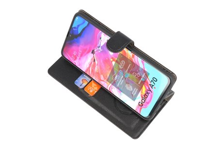 KAIYUE - Luxe Portemonnee Hoesje - Pasjeshouder Telefoonhoesje - Wallet Case - Geschikt voor Samsung Galaxy A70 - Zwart