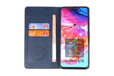 KAIYUE - Luxe Portemonnee Hoesje - Pasjeshouder Telefoonhoesje - Wallet Case - Geschikt voor Samsung Galaxy A70 - Navy