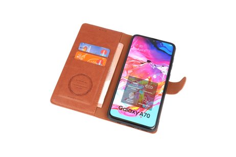 KAIYUE - Luxe Portemonnee Hoesje - Pasjeshouder Telefoonhoesje - Wallet Case - Geschikt voor Samsung Galaxy A70 - Bruin