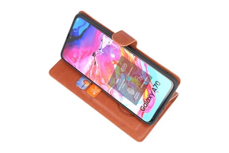 KAIYUE - Luxe Portemonnee Hoesje - Pasjeshouder Telefoonhoesje - Wallet Case - Geschikt voor Samsung Galaxy A70 - Bruin