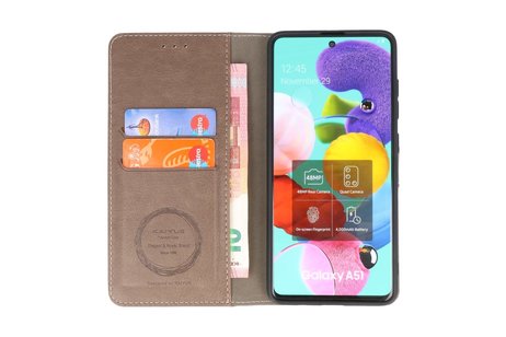 KAIYUE - Luxe Portemonnee Hoesje - Pasjeshouder Telefoonhoesje - Wallet Case - Geschikt voor Samsung Galaxy A51 - Grijs