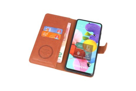 KAIYUE - Luxe Portemonnee Hoesje - Pasjeshouder Telefoonhoesje - Wallet Case - Geschikt voor Samsung Galaxy A51 - Bruin